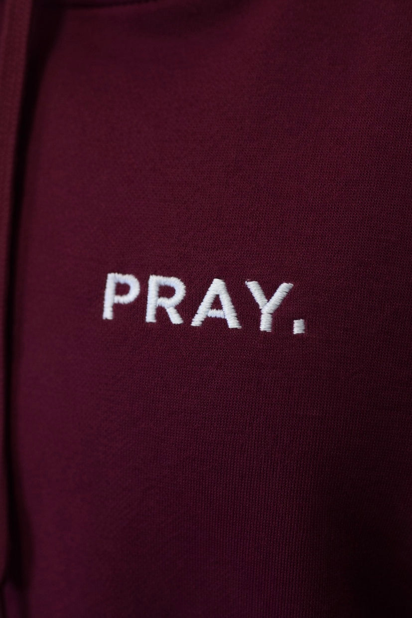 PRAY. Embroidered Hoodie - Maroon