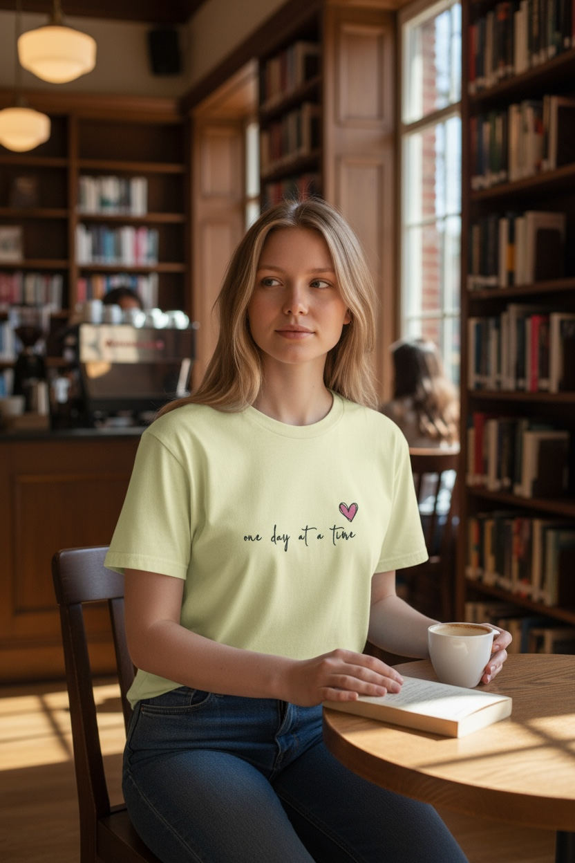 ONE DAY AT A TIME Embroidered T-Shirt