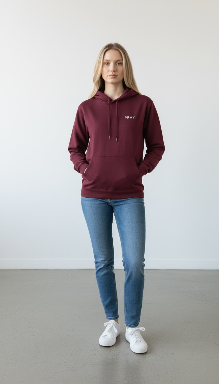 PRAY. Embroidered Hoodie - Maroon