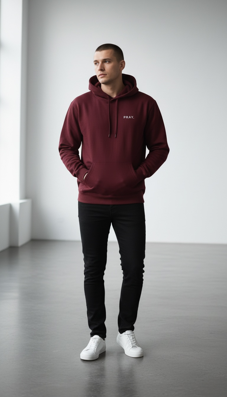 PRAY. Embroidered Hoodie - Maroon